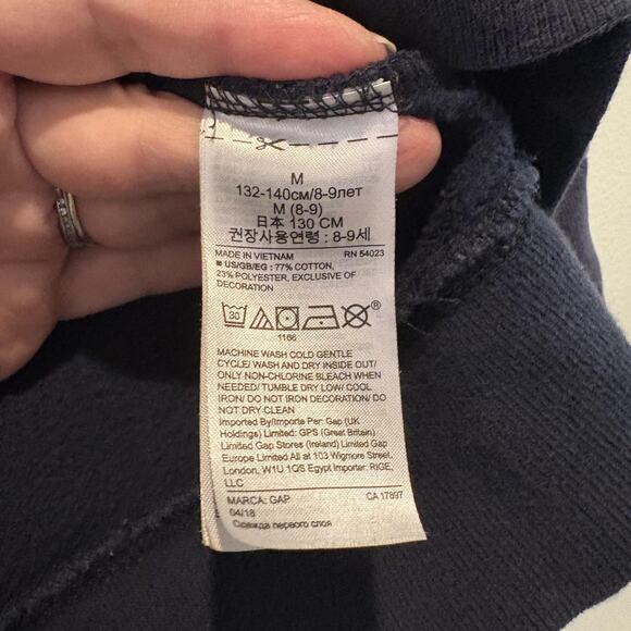 GAP Kids Hoodie Youth Medium 8 Navy Blue Galaxy Logo Pullover Sweatshirt Fleece - Picture 10 of 12